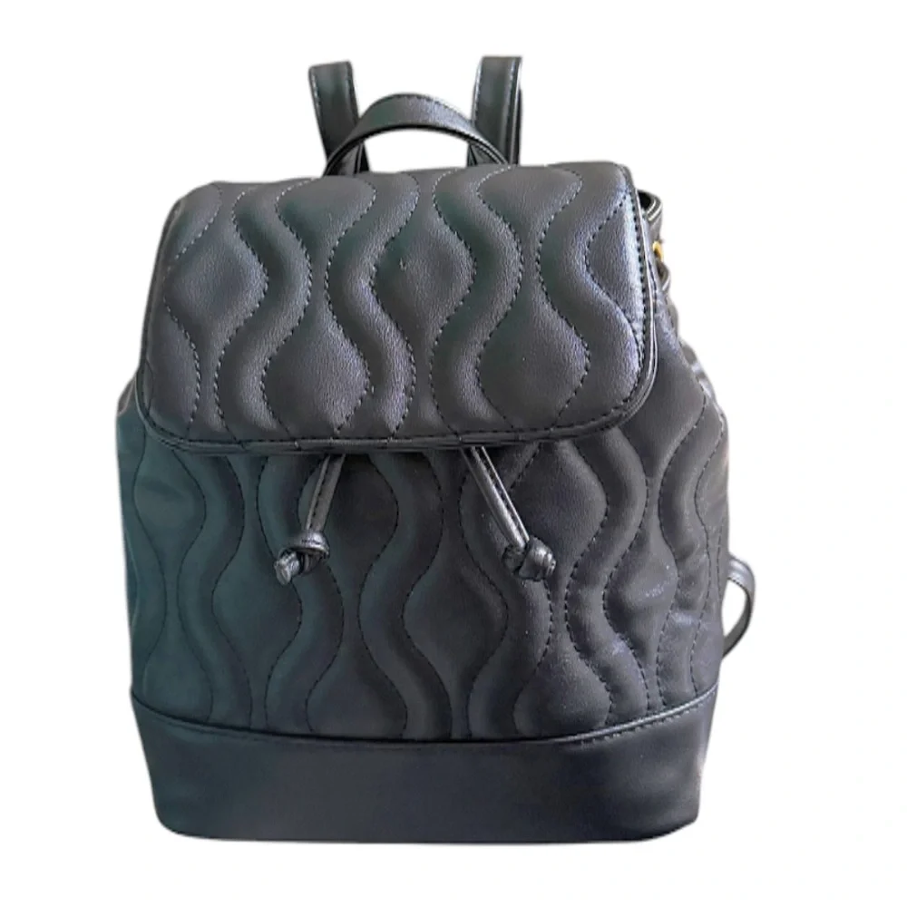 Alexis Bendel black quilted vegan leather adjustable backpack